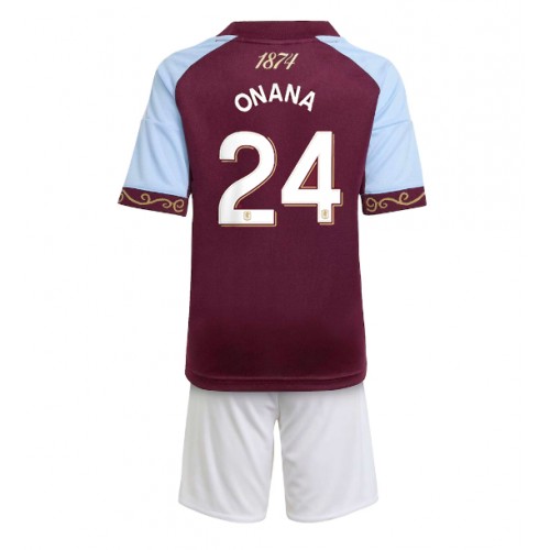 Stroje piłkarskie Aston Villa Amadou Onana #24 Koszulka Podstawowej dla dzieci 2025-26 Krótki Rękaw (+ szorty)